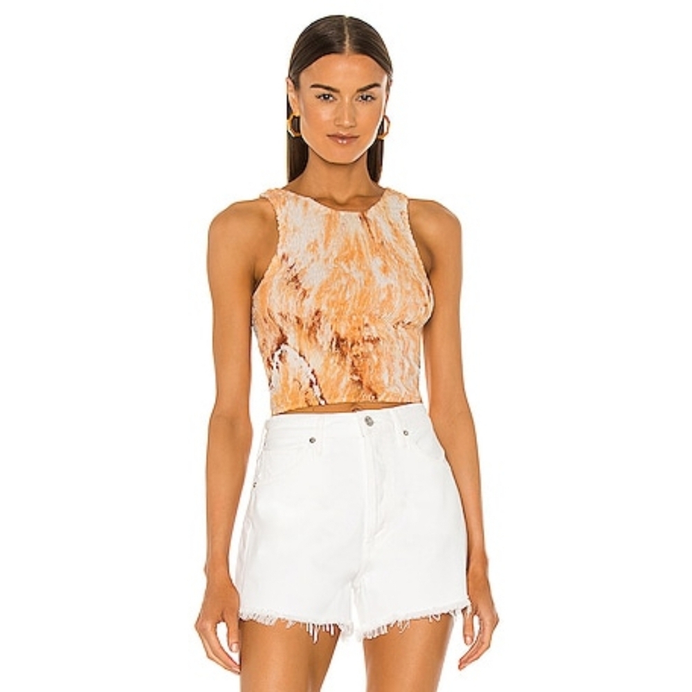 S/W/F Shirred Singlet Cropped Sleeveless Top In Castle Small